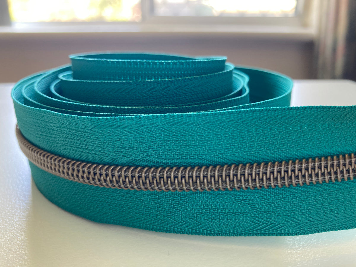 Antique Brass on Emerald Zipper Tape Online Bag Supplies