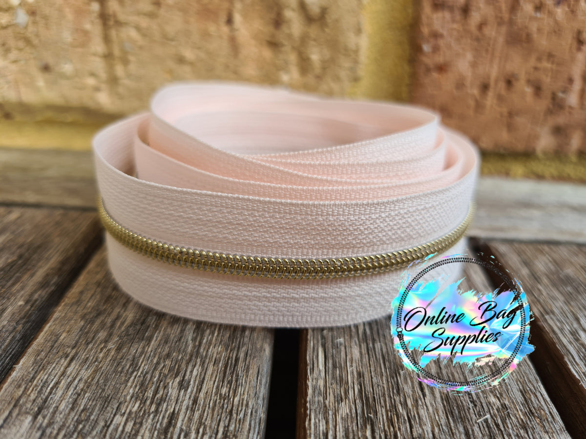 Gold on Palest Pink Number 3 Zipper Tape Online Bag Supplies