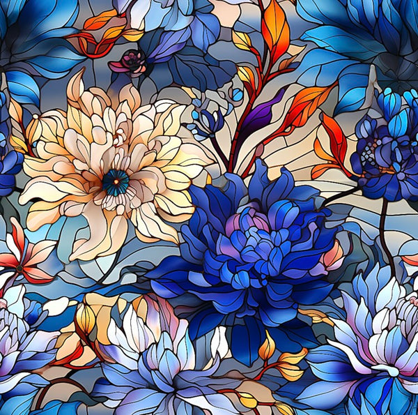 Stained Glass Flowers Waterproof Canvas