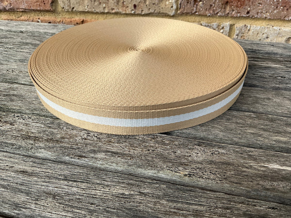 Camel and White 25mm Webbing
