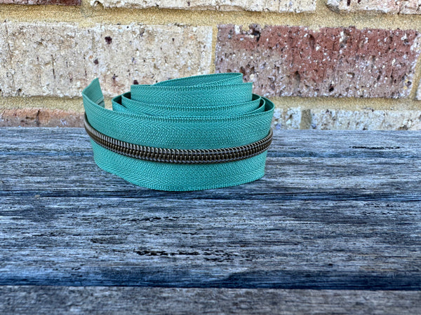 Antique Brass on Sage - Number 5 Zipper Tape