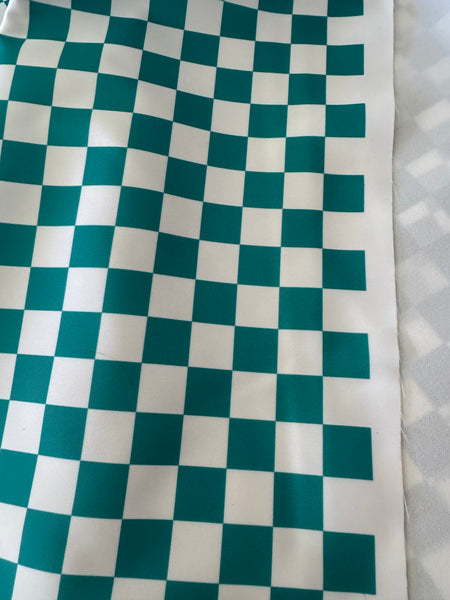 Turquoise and White Bonded Poly Nylon Check