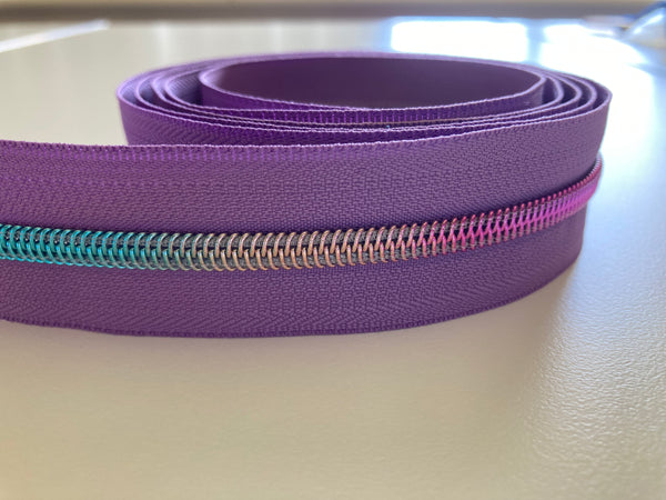 Rainbow on Lilac Zipper Tape