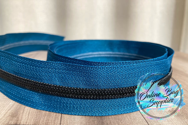 Matte Black on Teal Zipper Tape