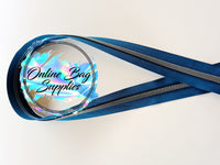 Gunmetal with teal number 5 zipper tape