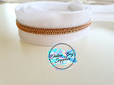 Rose Gold on White Zipper Tape