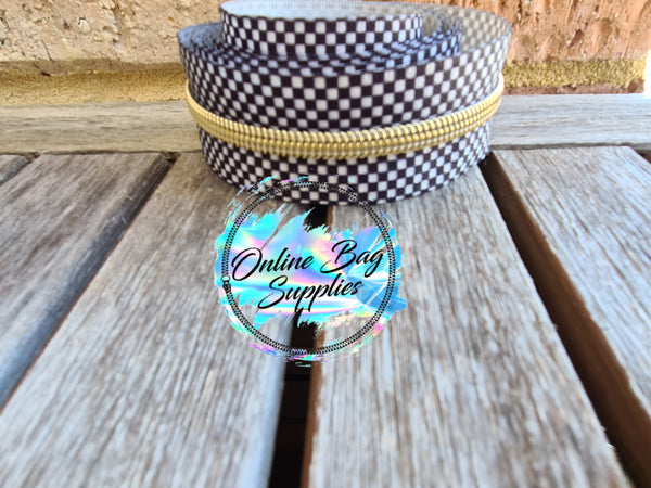 Gold on Check Zipper Tape - Exclusive Design