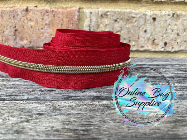 Gold on Red Number 5 Zipper Tape
