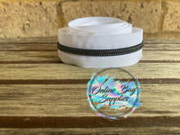 Black Iridescent on White Number 5 Zipper Tape